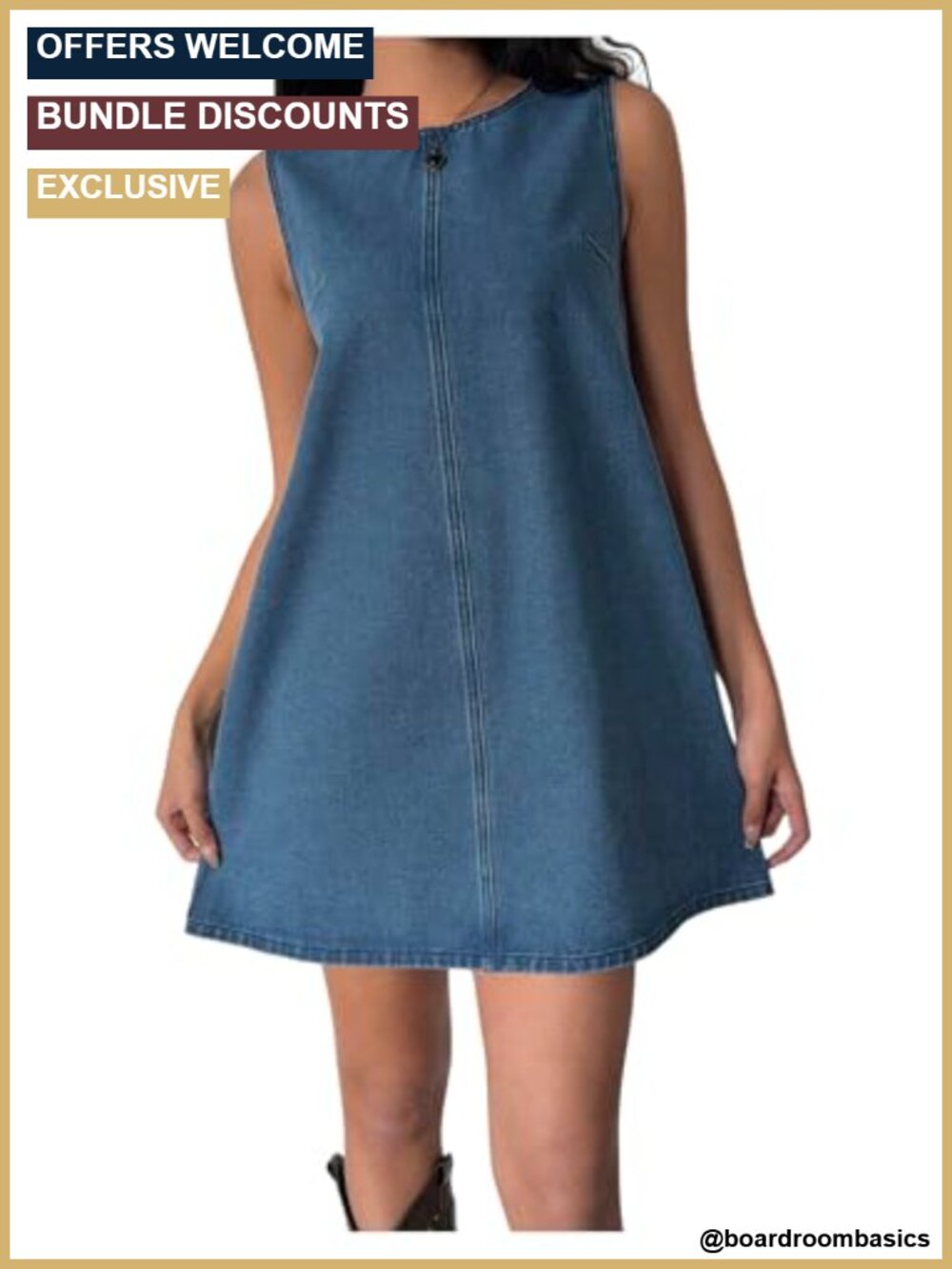 Women Denim Sundress Round Neck Sleeveless Back Tie Casual Short Mini